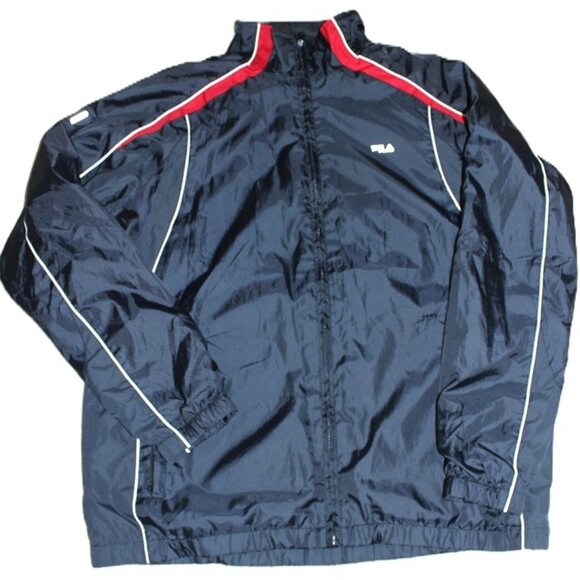 FILA Windbreaker Jacket - Retro Black with Red & White Trim - Unisex Size XL - Picture 13 of 15